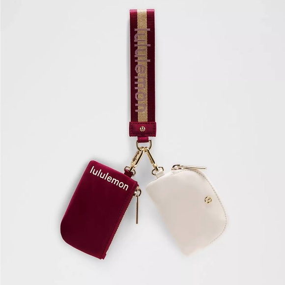 New Lululemon Dual Pouch Wristlet Deep luxe/Gold/Bone - Picture 1 of 4